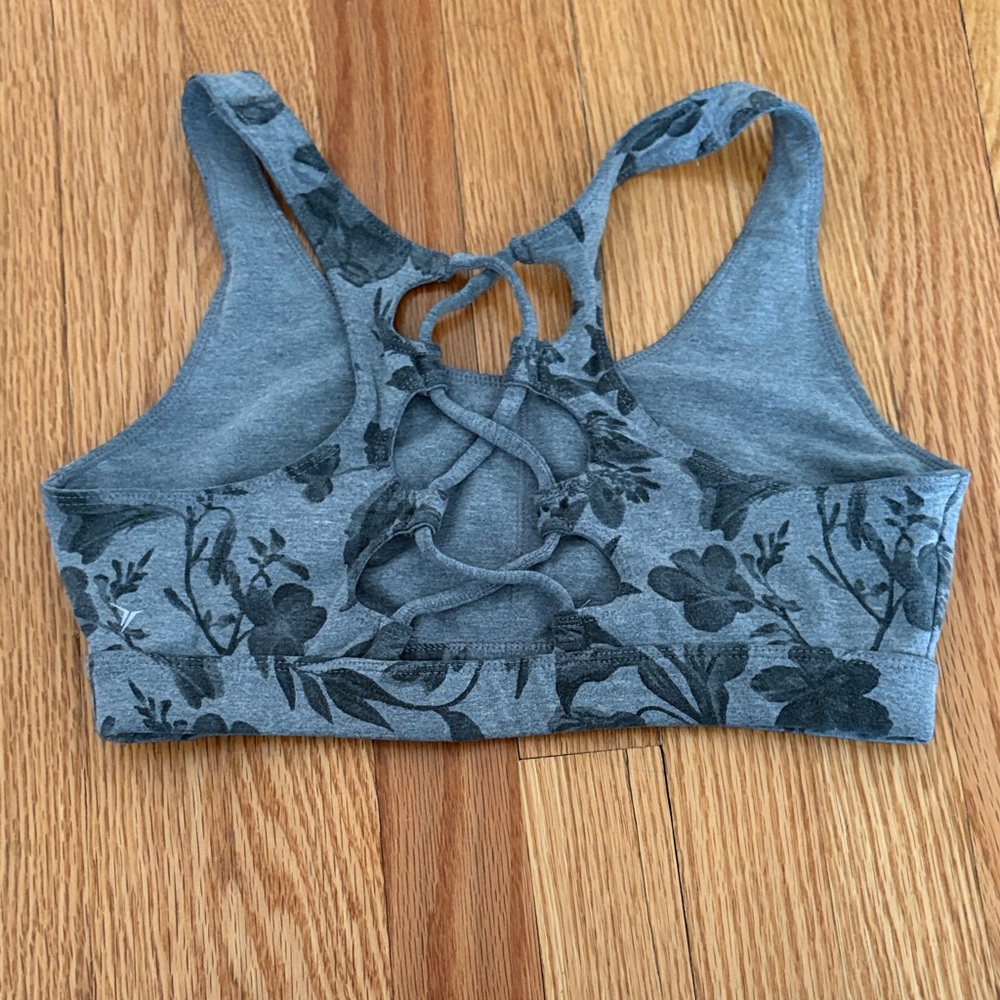 Old Navy Gray Floral Lace-Up Sports Bra size Medium